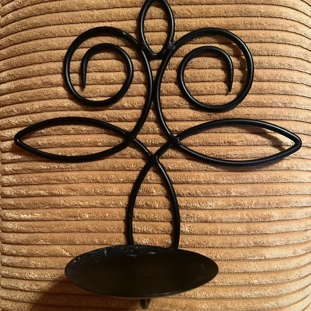 Pair Black Metal Wall Scounce Candleholders